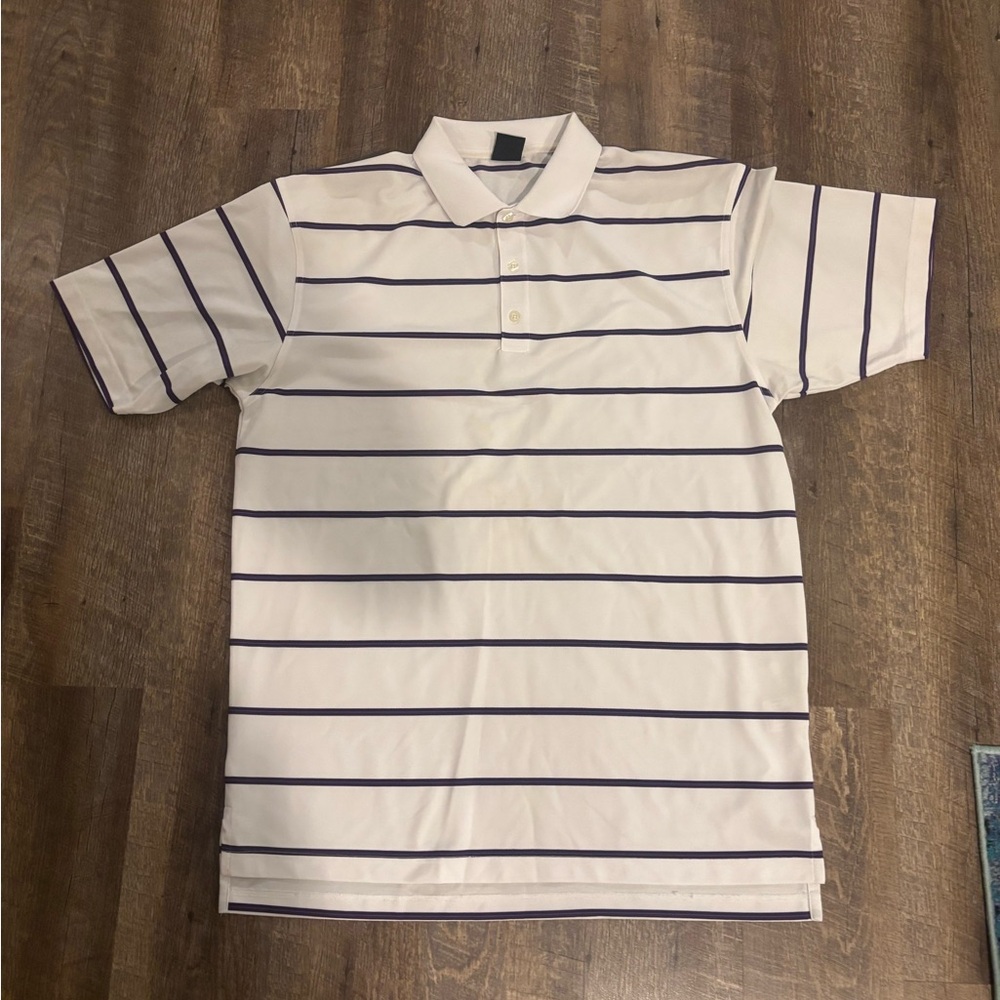 Dunning Golf Mens White Purple Striped Polo Shirt Size XL